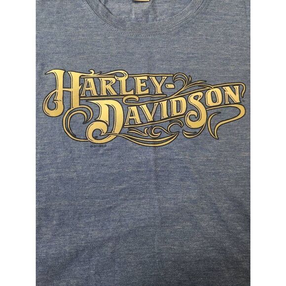 Harley-Davidson XL blue scoop neck t-shirt with high low hem. White and silver H - Picture 1 of 5